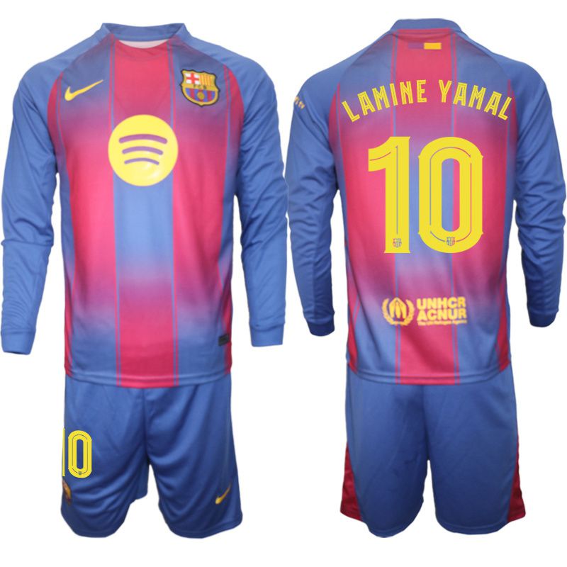 Men 2025-2026 Club Barcelona home blue Long sleeves #10 Soccer Jersey 2
